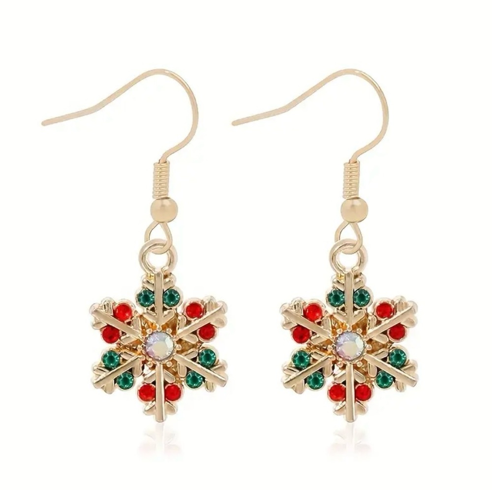 🌼 Exquisite Christmas snowflake design with colorful gold tone earrings